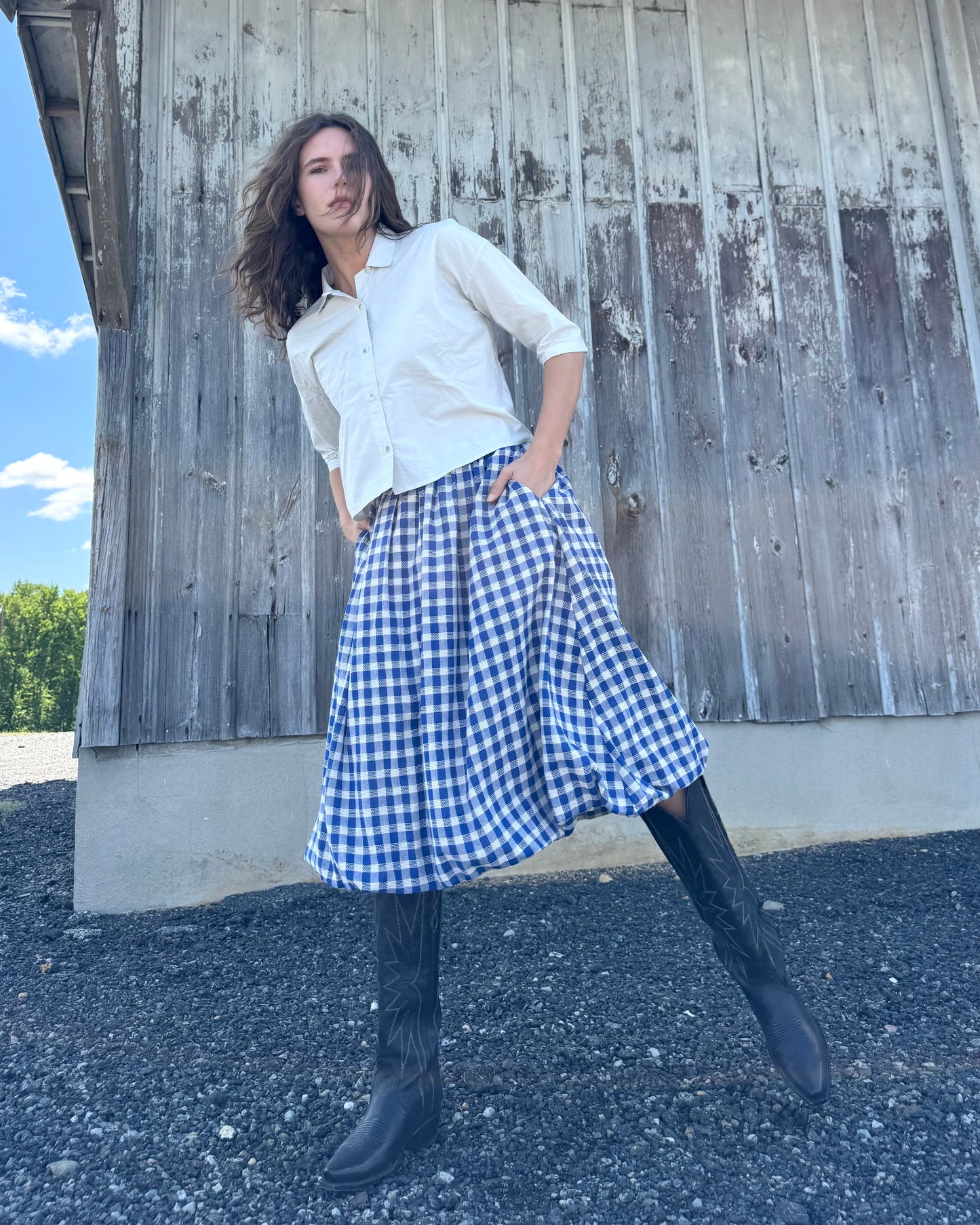 Red Gingham Elastic Drawstring Skirt