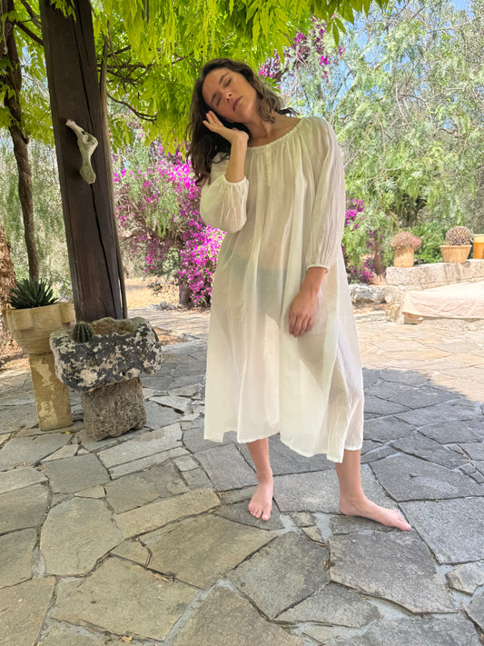 white Sheer cotton voile dress