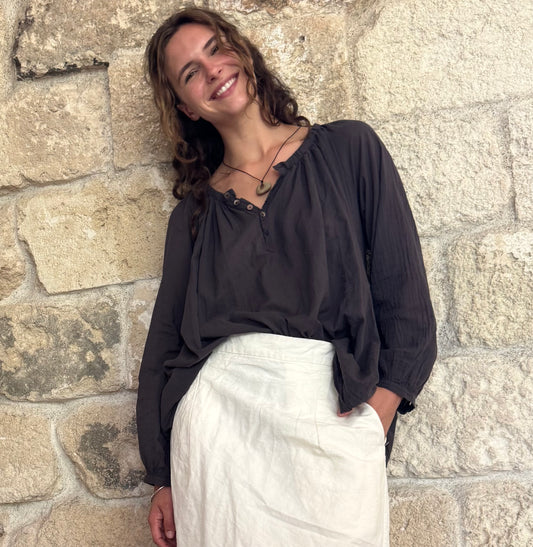 BOHO POET BLOUSE AUBERGINE