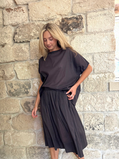 Skirt Pleated Flat Front Zipper Cotton Voile