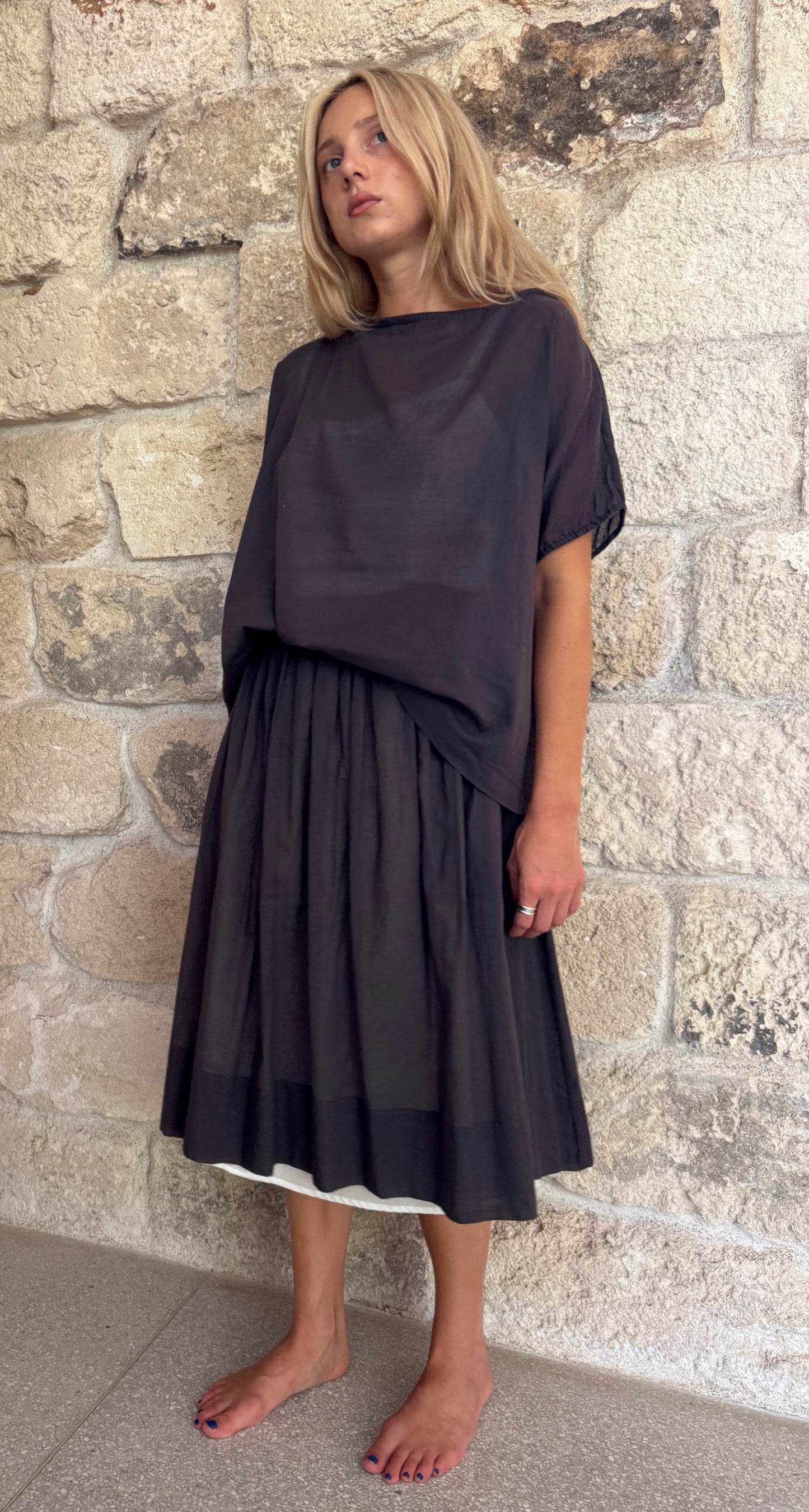 Skirt Pleated Flat Front Zipper Cotton Voile