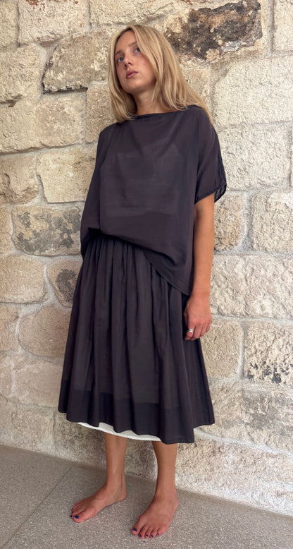 Skirt Pleated Flat Front Zipper Cotton Voile