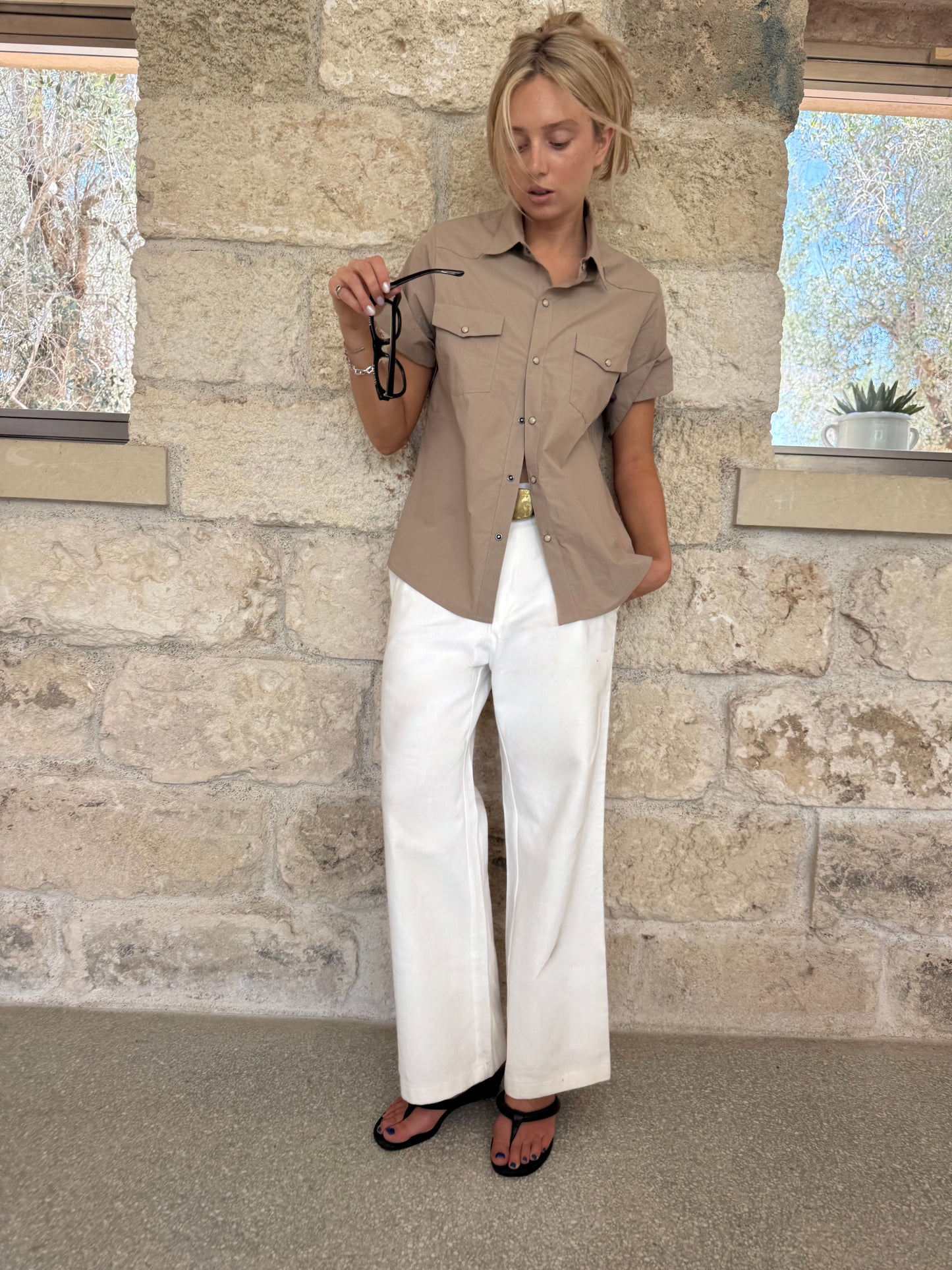 White Denim Twill Work Pants