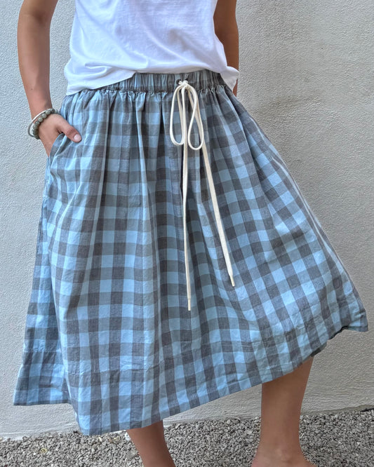 Skirt with Drawstring in Seafoam check