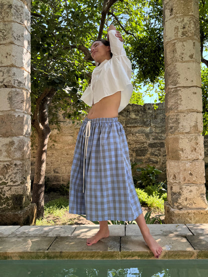 Skirt with Drawstring French Blue Check