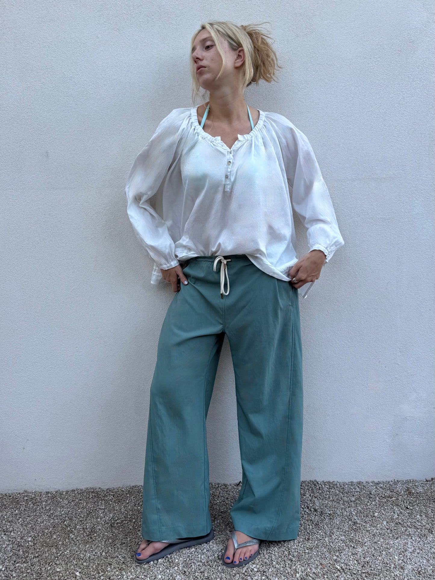 Drawstring Waist Twisted Pants Seafoam
