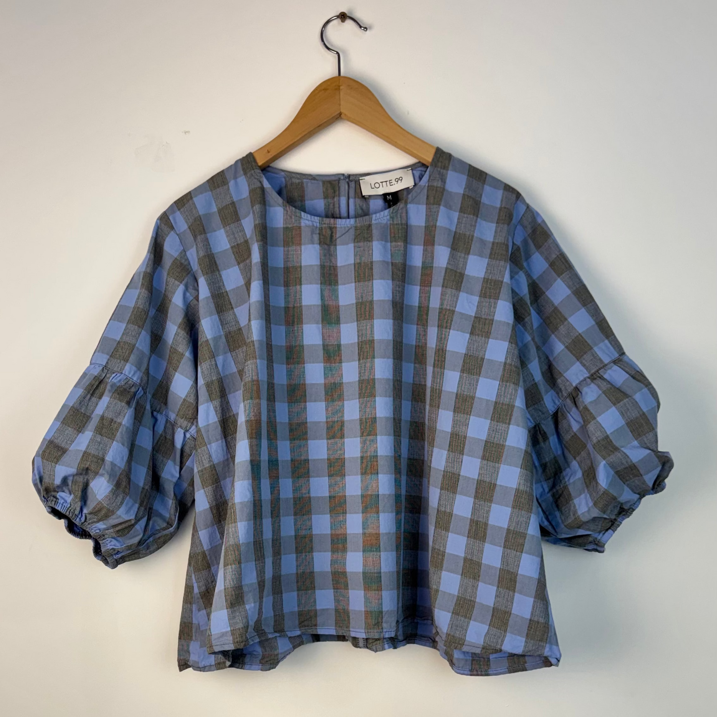 Elizabeth Poet Blouse in French Blue Check