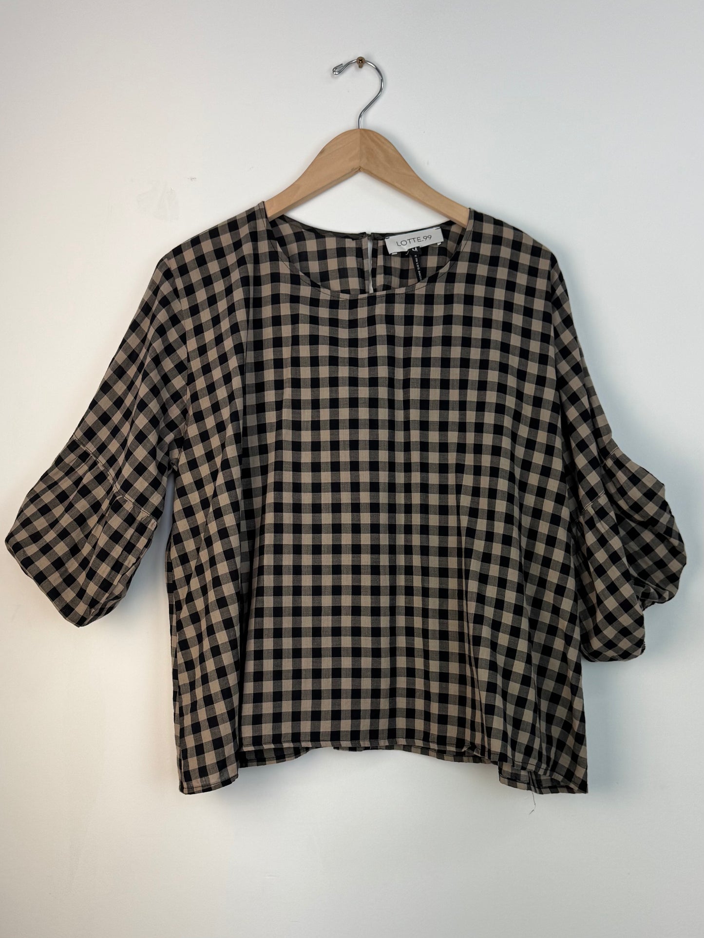 Elizabeth Poet Blouse Check Black and Earth
