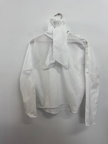 Side button long sleeve top with tie White