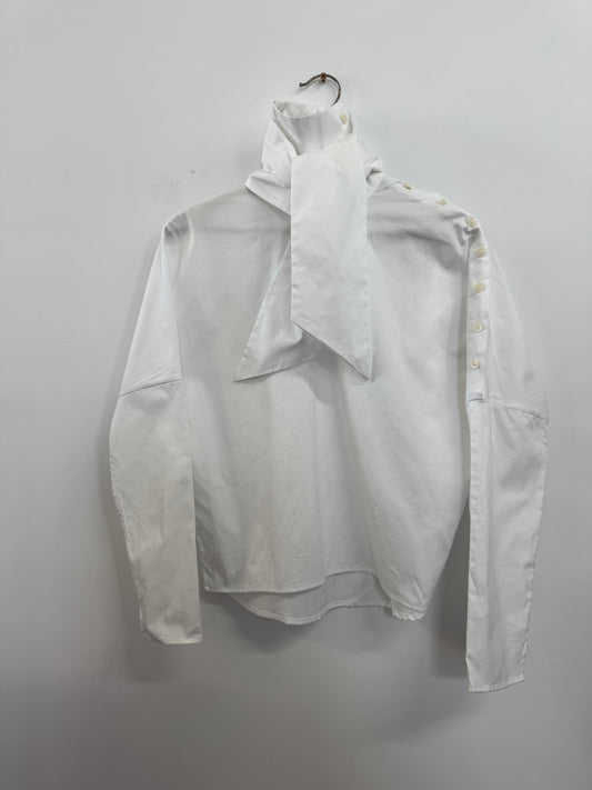 Side button long sleeve top with tie White