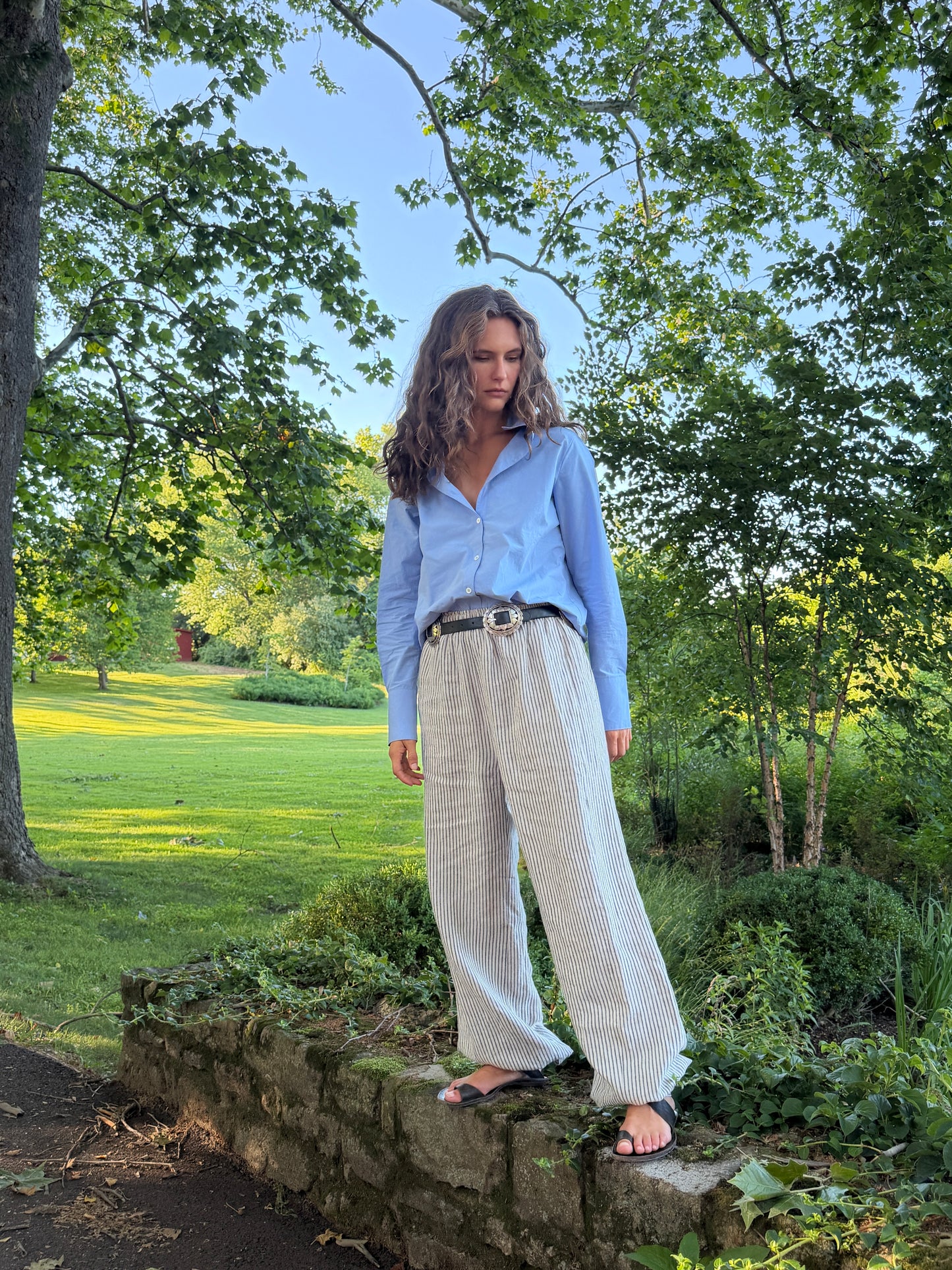 STRIPED LINEN PANT WITH CUFF