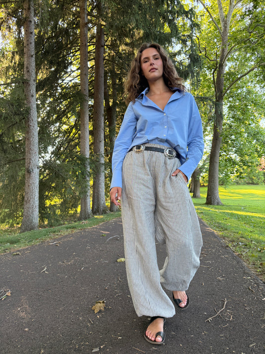 STRIPED LINEN PANT WITH CUFF