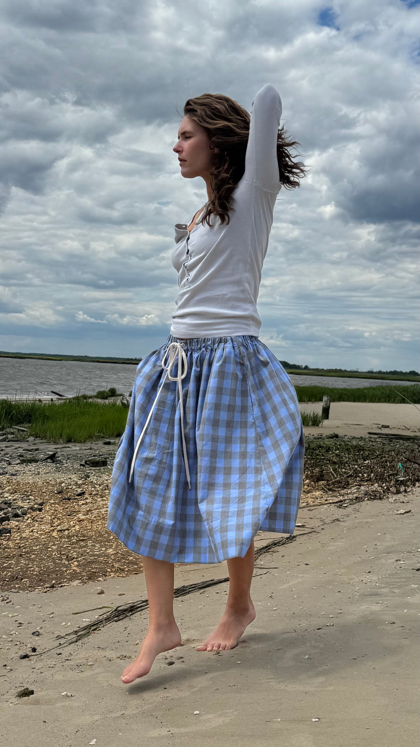 Red Gingham Elastic Drawstring Skirt