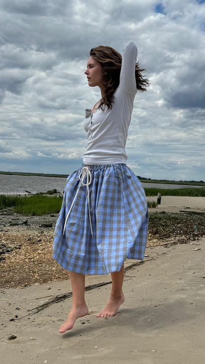 Red Gingham Elastic Drawstring Skirt