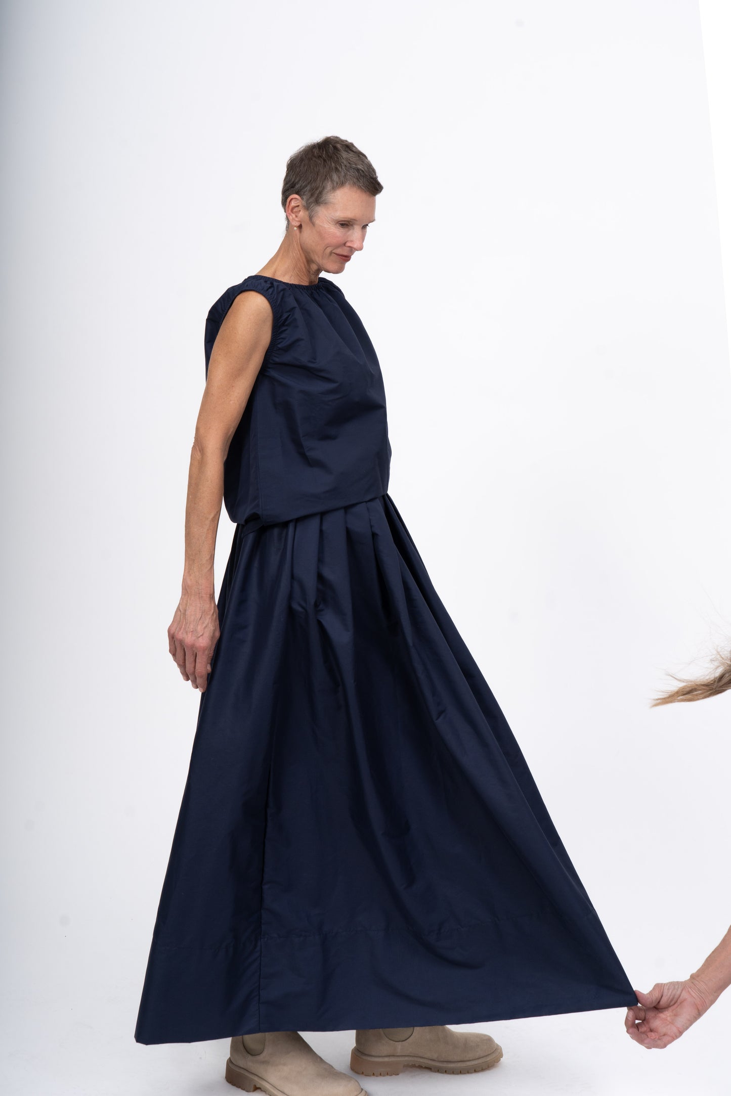 Skirt Navy Polished Cotton