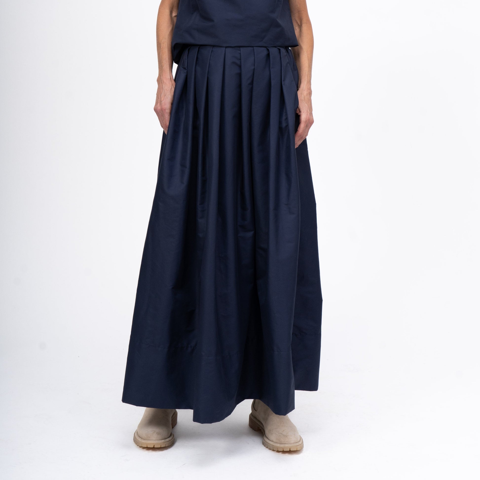 Skirt Navy Polished Cotton