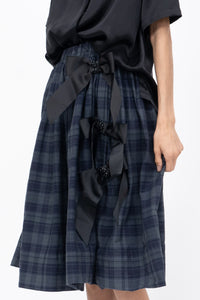 Skirt with Bow Blue Plaid Cotton
