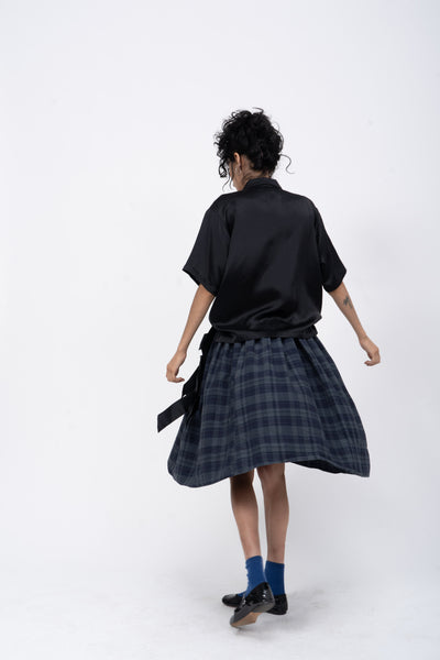 Skirt with Bow Blue Plaid Cotton