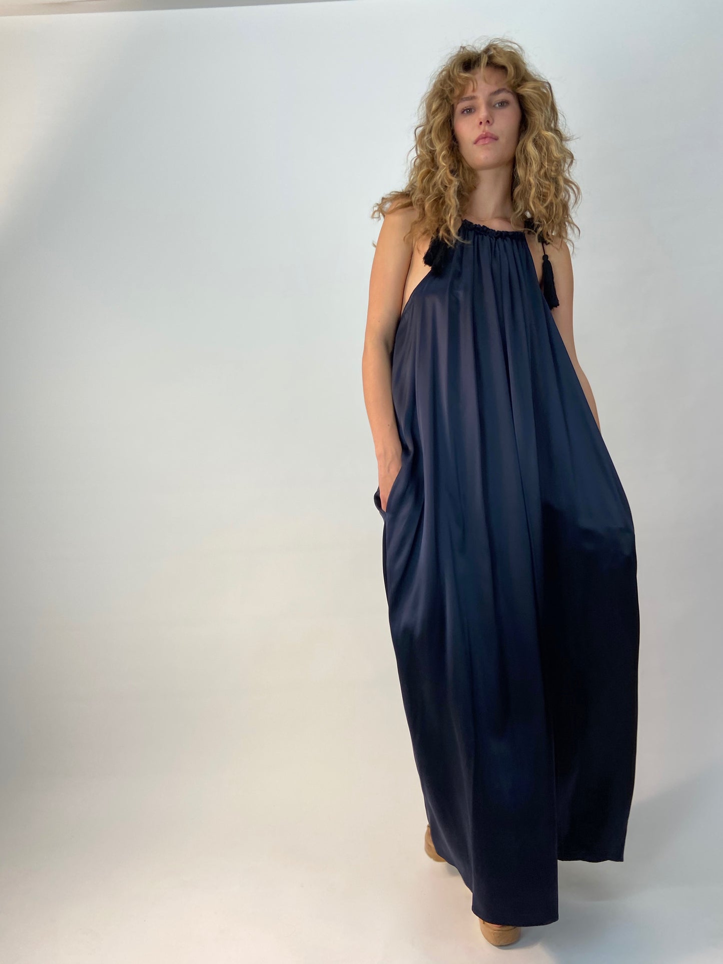 Navy Silk Maxi Dress