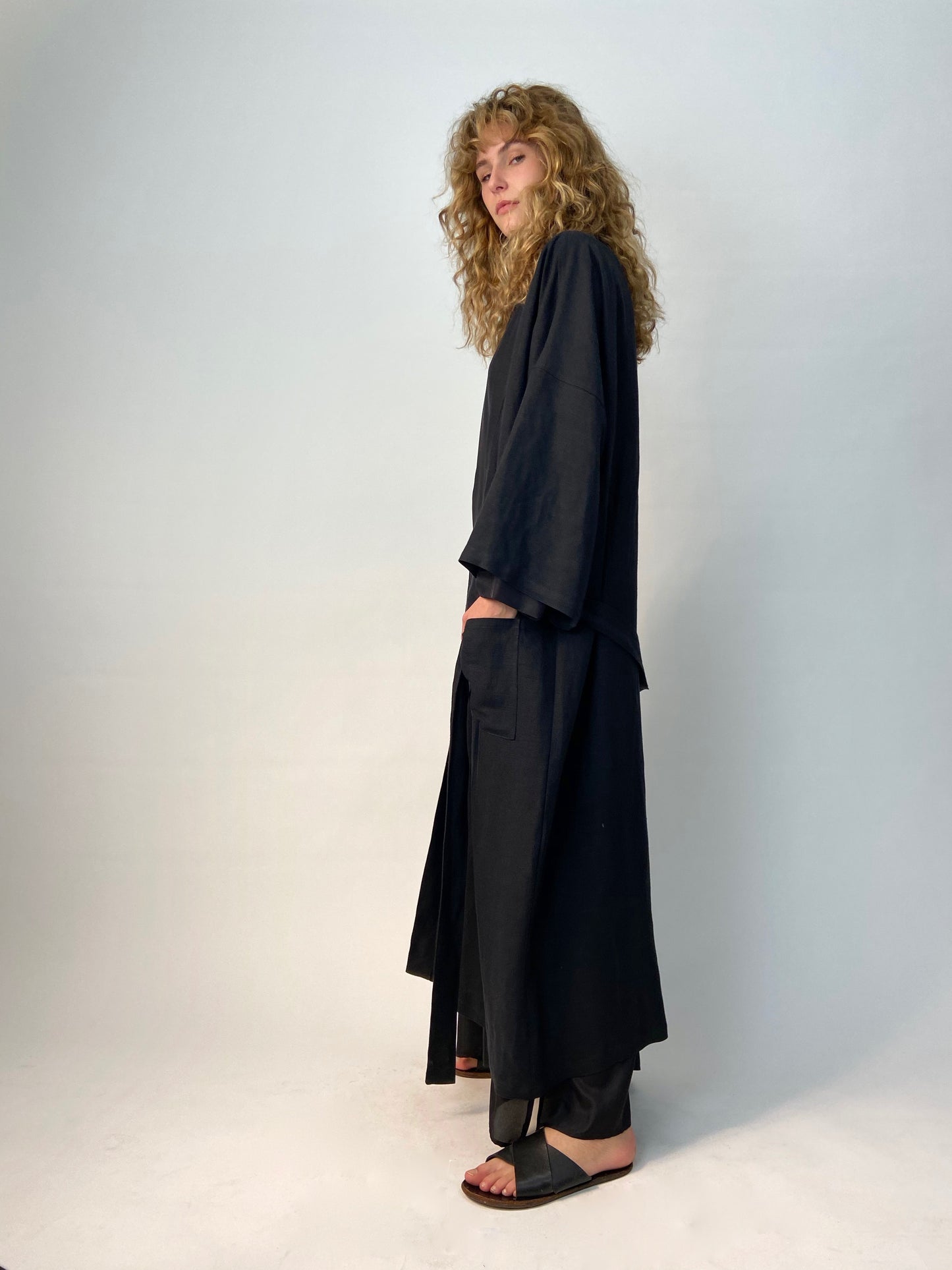 Black Linen Robe