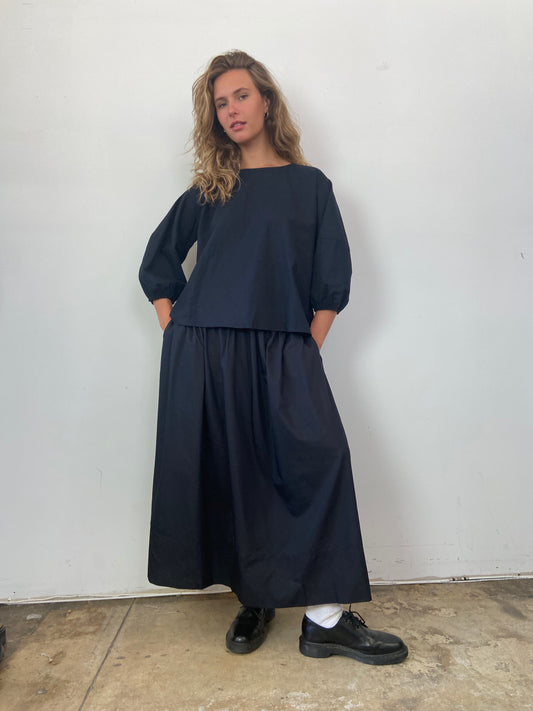 Polished Cotton Black Elizabeth Poet Blouse