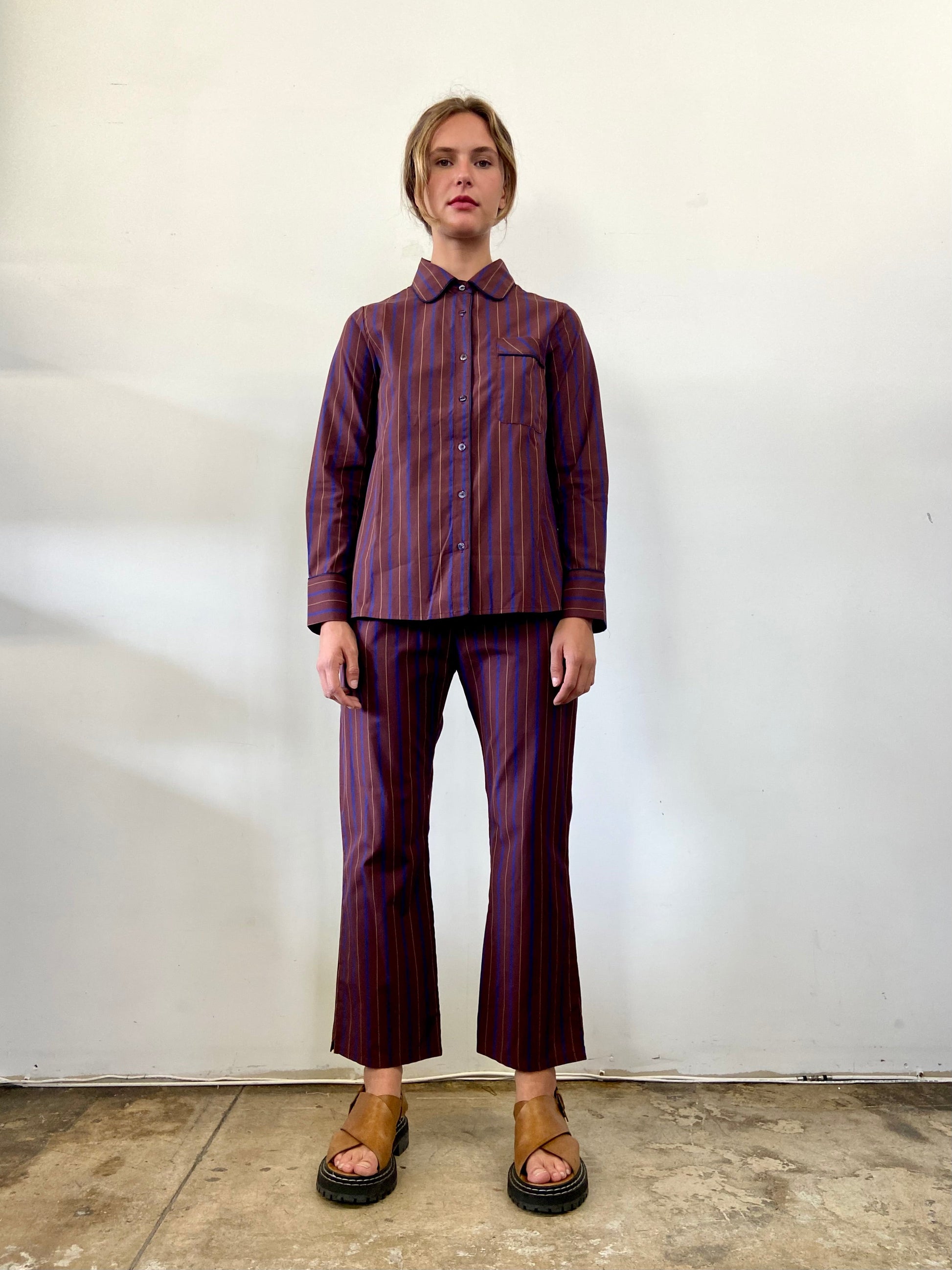 purple striped dress pants FRNCH Lilac Striped Wide Leg Austen Pants